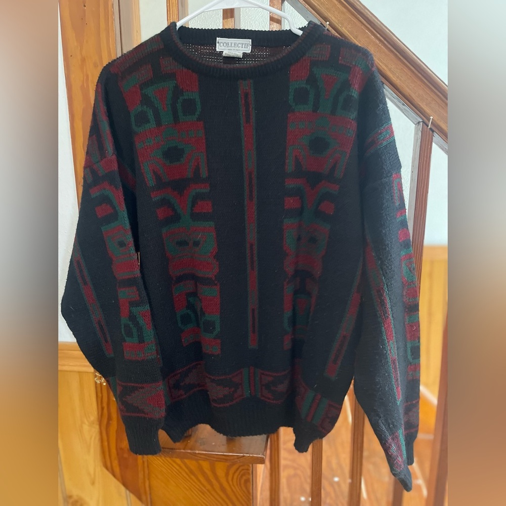 Vintage Collectif Crewneck Sweater with Geometric Pattern, Men’s Large unique